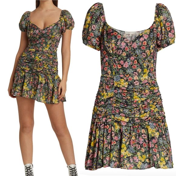 LoveShackFancy Ambrette Ditsy Floral Mini Dress in Night Sky Glow Added Tie Belt - Picture 1 of 17
